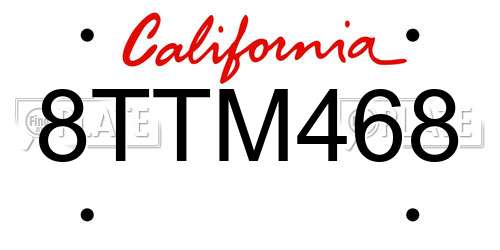 8TTM468 California License Plate
