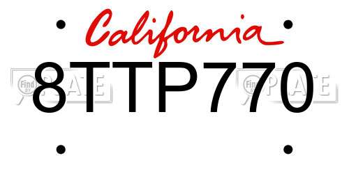 8TTP770 California License Plate