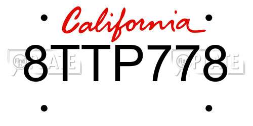 8TTP778 California License Plate