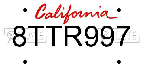 8TTR997 California License Plate
