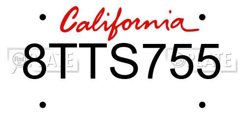 8TTS755 California License Plate