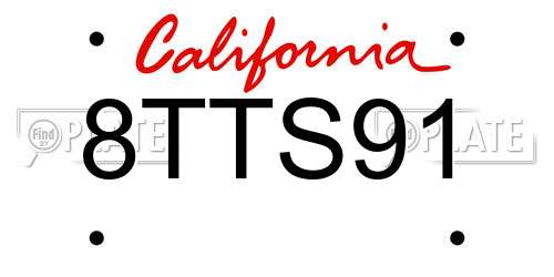 8TTS91 California License Plate