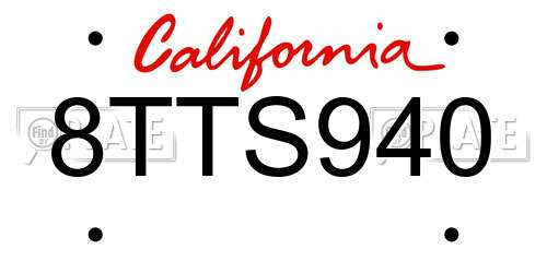8TTS940 California License Plate