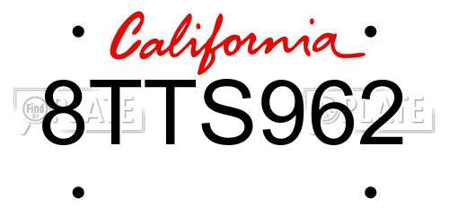 8TTS962 California License Plate