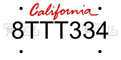8TTT334 California License Plate