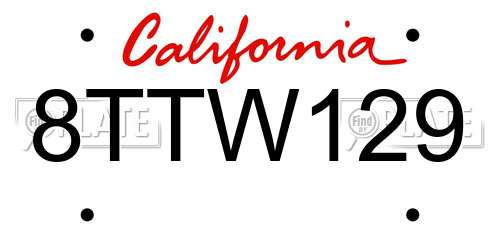 8TTW129 California License Plate