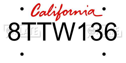 8TTW136 California License Plate