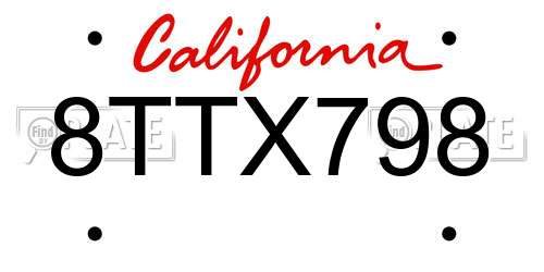 8TTX798 California License Plate
