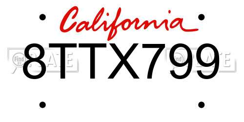 8TTX799 California License Plate