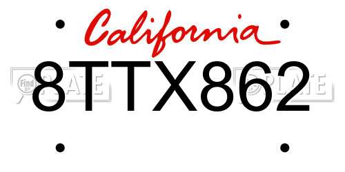 8TTX862 California License Plate