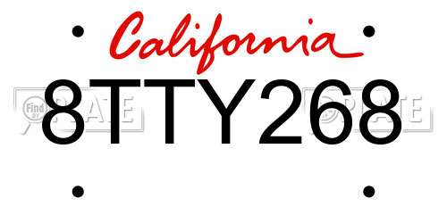 8TTY268 California License Plate