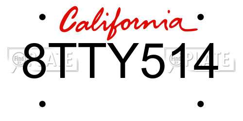 8TTY514 California License Plate