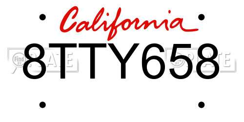 8TTY658 California License Plate
