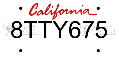 8TTY675 California License Plate