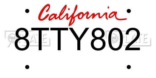 8TTY802 California License Plate
