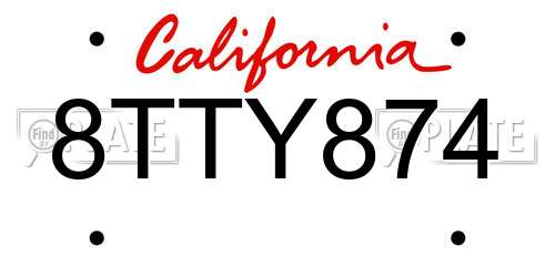 8TTY874 California License Plate