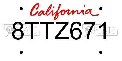 8TTZ671 California License Plate