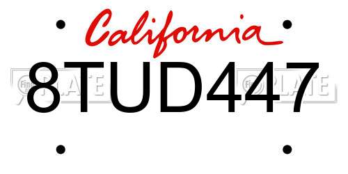 8TUD447 California License Plate