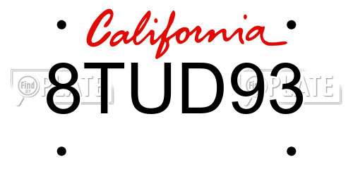 8TUD93 California License Plate