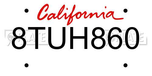 8TUH860 California License Plate