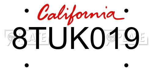 8TUK019 California License Plate