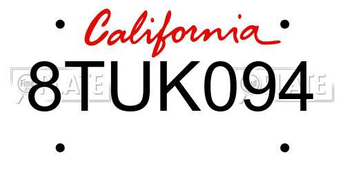 8TUK094 California License Plate