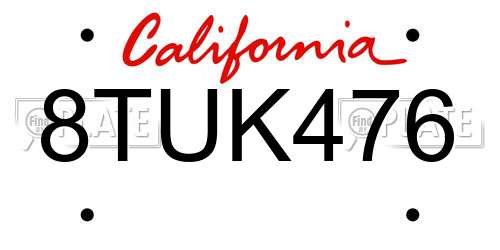 8TUK476 California License Plate