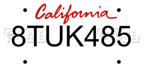 8TUK485 California License Plate
