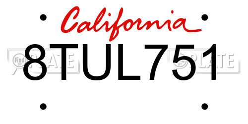 8TUL751 California License Plate