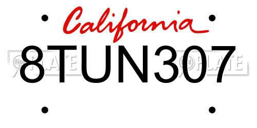 8TUN307 California License Plate