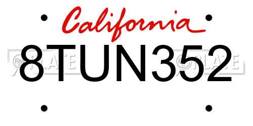 8TUN352 California License Plate