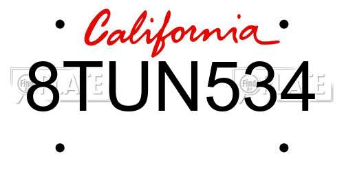 8TUN534 California License Plate