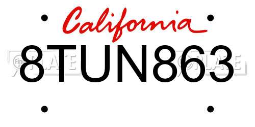 8TUN863 California License Plate