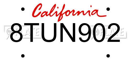 8TUN902 California License Plate