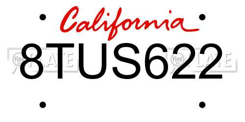 8TUS622 California License Plate