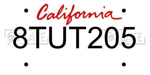 8TUT205 California License Plate