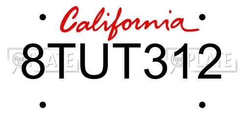 8TUT312 California License Plate