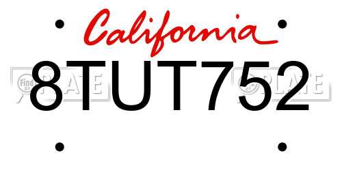 8TUT752 California License Plate