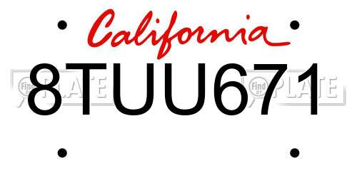 8TUU671 California License Plate