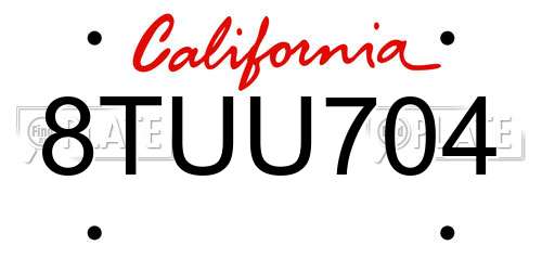 8TUU704 California License Plate