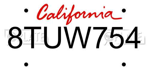 8TUW754 California License Plate