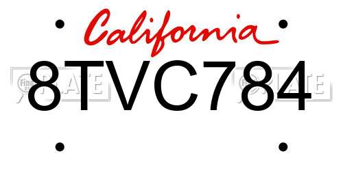 8TVC784 California License Plate