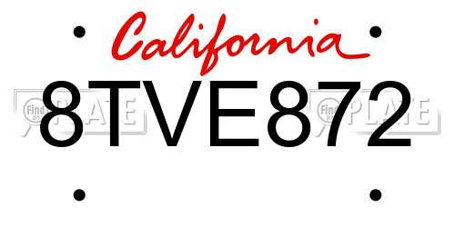 8TVE872 California License Plate