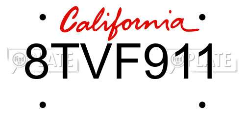 8TVF911 California License Plate