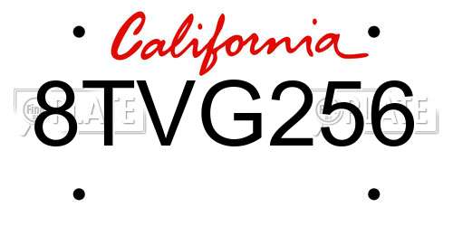 8TVG256 California License Plate