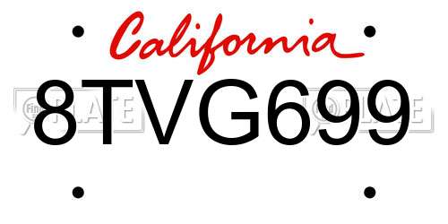 8TVG699 California License Plate