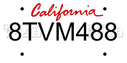 8TVM488 California License Plate