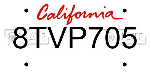 8TVP705 California License Plate