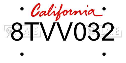 8TVV032 California License Plate