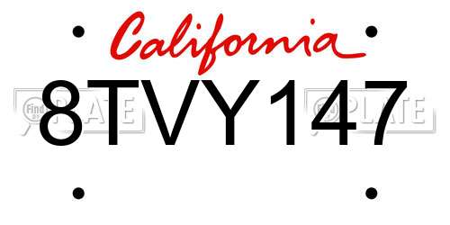 8TVY147 California License Plate